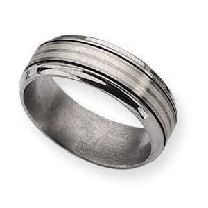 Titanium Sterling Silver Inlay 8mm Satin and Polished Wedding Band