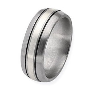 Titanium and Sterling Inlay Brushed with Antiquing 8mm Wedding Band