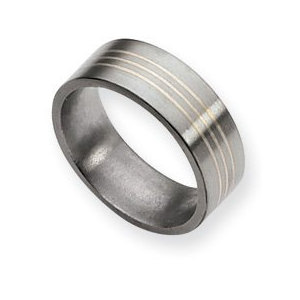 Titanium Sterling Silver Inlay Flat 8mm Brushed Wedding Band