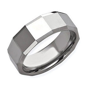 Tungsten Faceted 8mm Polished Wedding Band