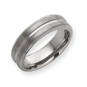 Tungsten Grooved 7mm Brushed and Polished Wedding Band