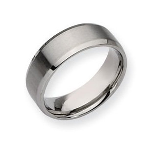 Stainless Steel Beveled Edge 8mm Brushed and Polished  Wedding Band