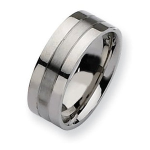 Stainless Steel Flat 8mm Satin and Polished Wedding Band