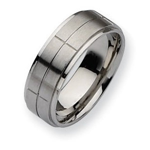 Stainless Steel Grooved 8mm Satin and Polished Wedding Band