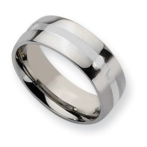 Stainless Steel Silver Inlay 8mm Polished Wedding Band