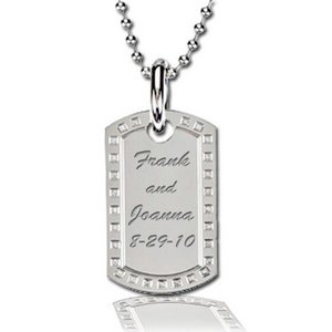 Engravable Stainless Steel Diamond Dog Tag with 30 inch Bead Chain