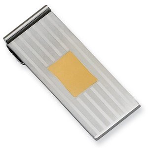 Engravable Stainless Steel Money Clip with Gold Plating