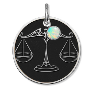 Libra Symbol Round Charm or Pendant w  Birthstone