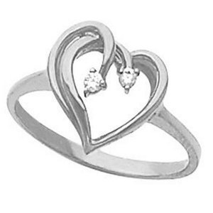 Sterling Silver Diamond Heart Shaped Promise Ring