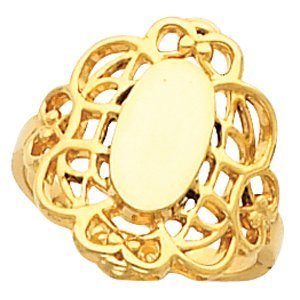 14K Gold Women s Oval Signet Ring with Filigree Design