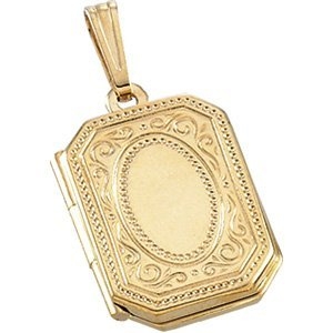 Solid 14k Yellow Gold Rectangle Photo Locket - 443PG64690