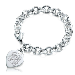 Custom Engraved Sterling Silver Women&#39;s Tiffany Style Heart Bracelet with Lobster Claw - PG80180
