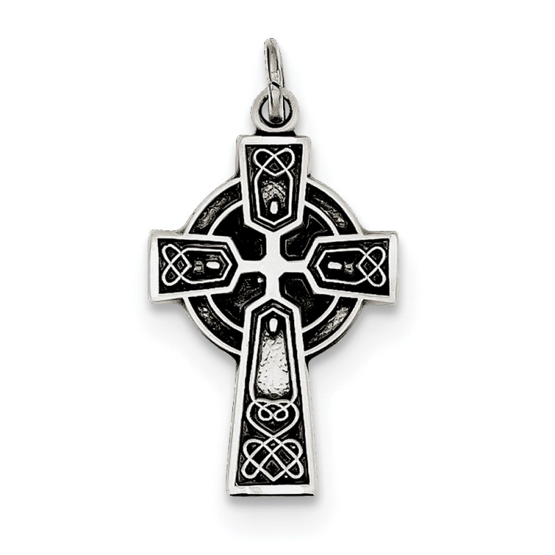 Sterling Silver Antiqued Satin Celtic Cross Pendant - PG97362