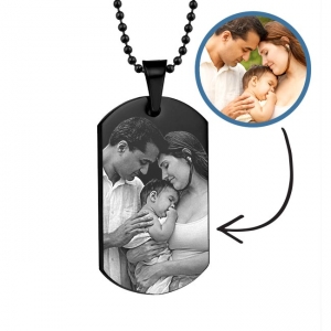 Stainless Steel Laser Dog Tag Photo Pendant w- 24 inch Ball Chain