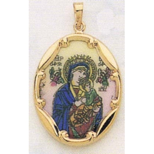 14k Yellow Gold Our Lady Of Perpetual Help Medal Pendant Charm Necklace 