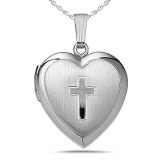 Sterling Silver Small Cross Heart Photo Locket - 617PG65627