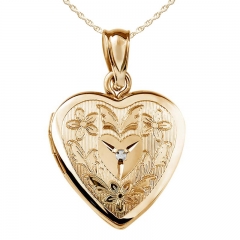 14K Gold Filled Floral Heart Photo Locket with Diamond