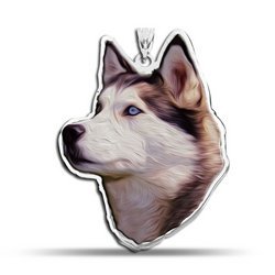 Siberian Husky Dog Color Portrait Charm or Pendant