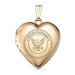 14k Yellow Gold Heart Navy Picture Locket