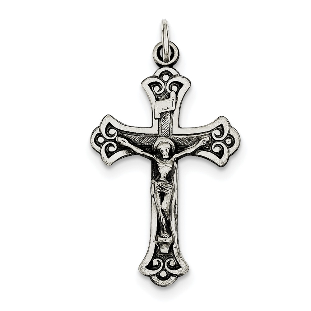 Sterling Silver Antiqued INRI Crucifix Pendant - PG95581