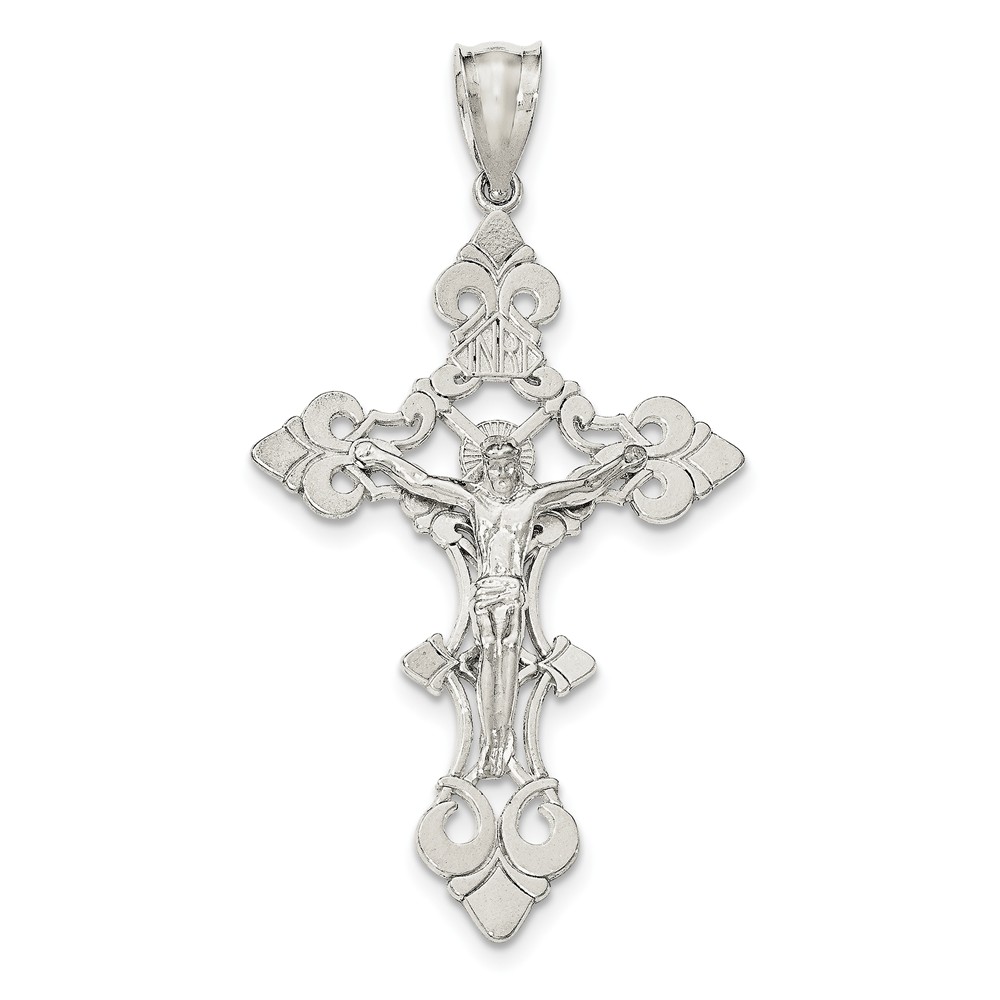 Sterling Silver Polished Large INRI Crucifix Pendant - PG95947