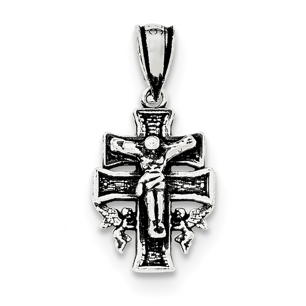 Sterling Silver Antiqued Mini INRI Crucifix Pendant - PG97353