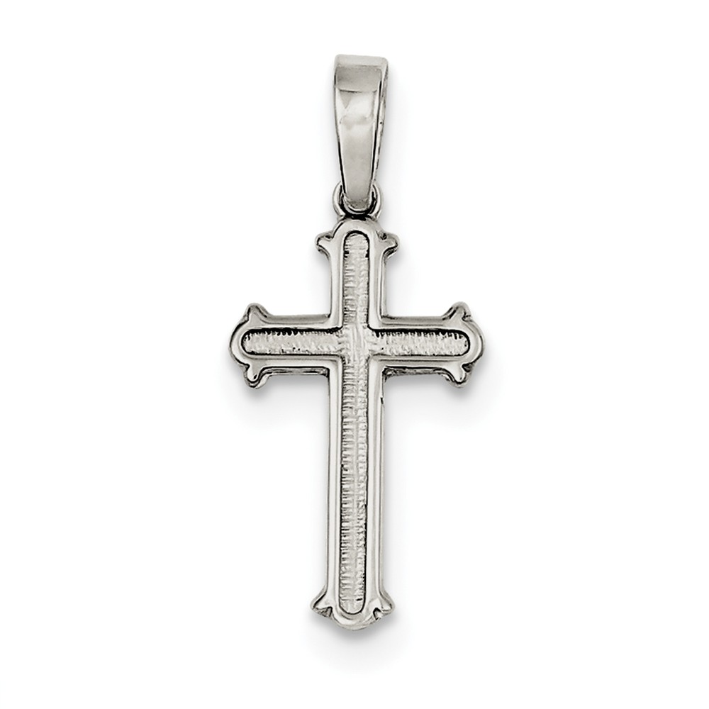 Sterling Silver Polished and Texture Center Finish Cross Pendant - PG97667