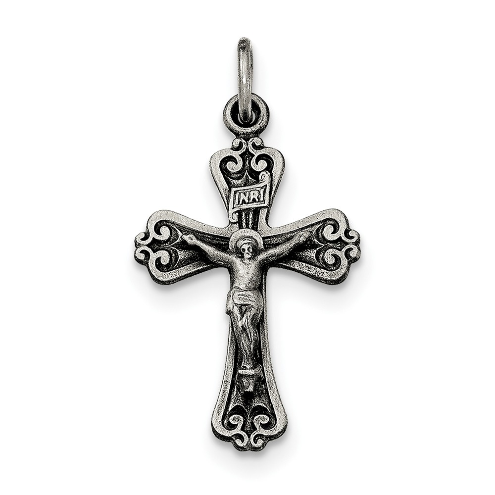 Sterling Silver Antiqued and Brushed INRI Crucifix Pendant - PG97355
