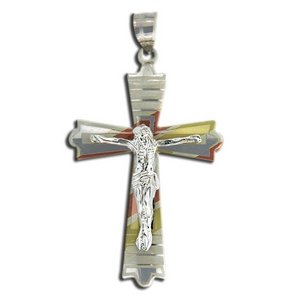 Sterling Silver Tri color Crucifix Cross Pendant