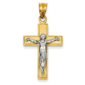 14k Two tone Crucifix Pendant