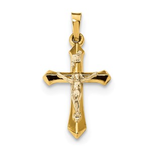 14k Two tone Polished INRI Crucifix Pendant