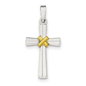 Sterling Silver   Gold tone Polished Latin Cross Pendant