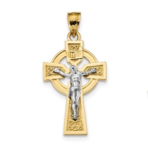 14k Two tone Polished Celtic INRI Crucifix Pendant