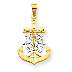 14K Two Tone Gold Mariner s Cross Pendant