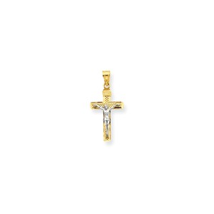 14K Two tone D C Small Block Lattice Cross w Crucifix Pendant