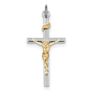 Sterling Silver Rhodium plated   18k Gold plated Crucifix Pendant
