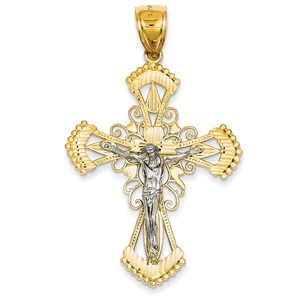 14k Two tone Diamond cut Crucifix Pendant