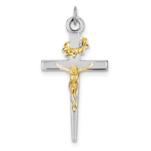 Sterling Silver Rhodium plated   18k Gold plated Crucifix Pendant