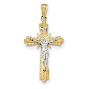 14k Two tone Gold Polished Crucifix Pendant
