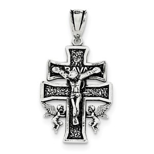 Sterling Silver Antiqued Mini Caravaca Crucifix Pendant