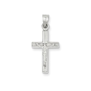 14k White Gold Hollow Crucifix Pendant