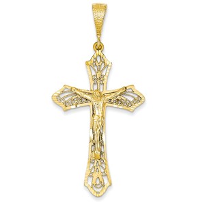 14k Satin   Diamond Cut Crucifix Pendant