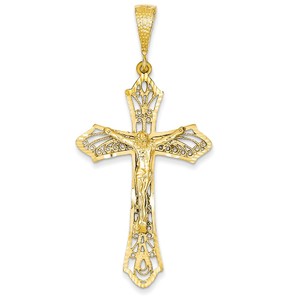 14k Satin   Diamond Cut Crucifix Pendant
