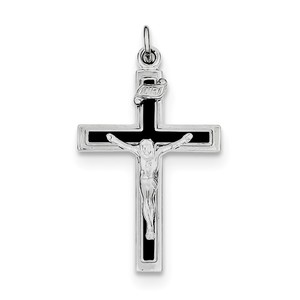 Sterling Silver Rhodium plated Enameled Crucifix Pendant