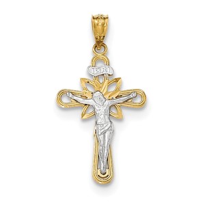 14k Y W Gold W Rhodium Small Passion Crucifix Pendant