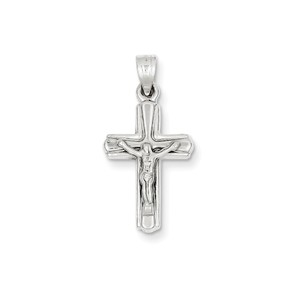 14k White Gold Reversible Crucifix  Cross Pendant