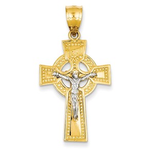 14k Two tone INRI Celtic Crucifix Pendant