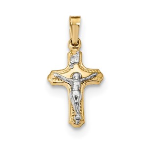14k Two tone Polished and Textured INRI Crucifix Pendant