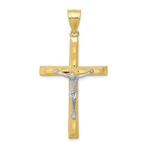 10k   Rhodium Diamond Cut Crucifix Pendant