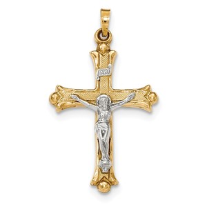 14k Two Tone Textured and Polished INRI Crucifix Pendant